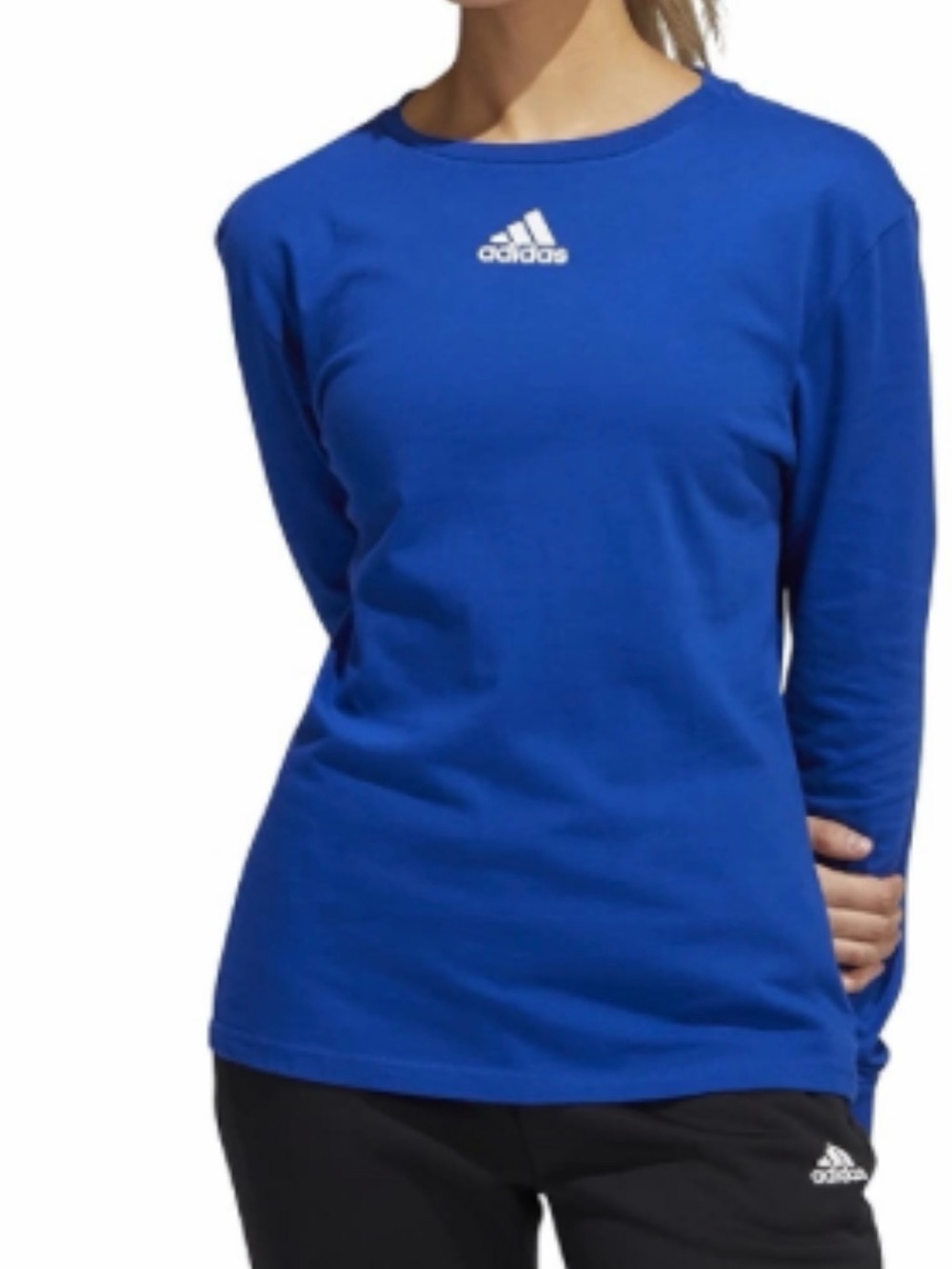 adidas Royal Blue Long Sleeve Crew Neck Top with White Logo